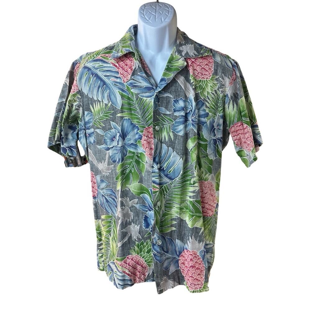 Hilo Hattie Made In Hawaii Shirt L Pineapple Floral Aloha Camp Collar